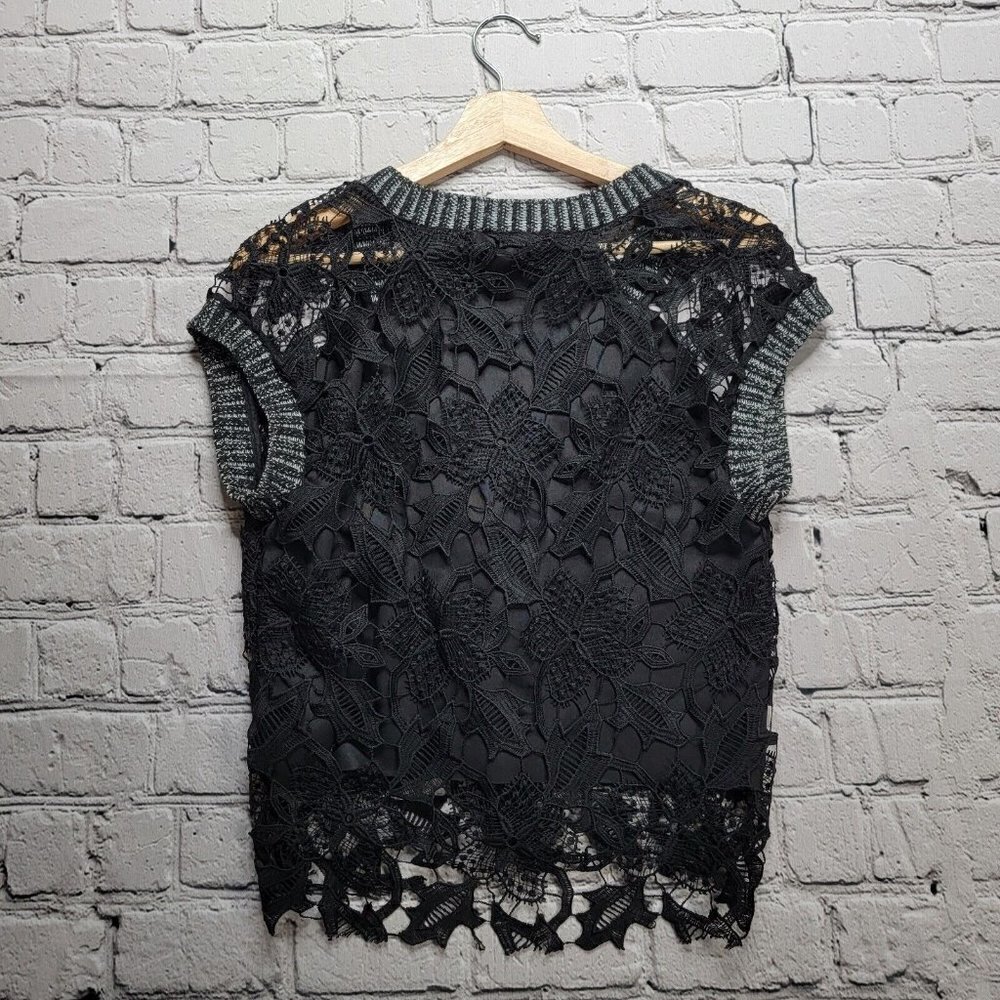Zara Black Lace V Neck Cap Sleeve Blouse Size S - Picture 7 of 10
